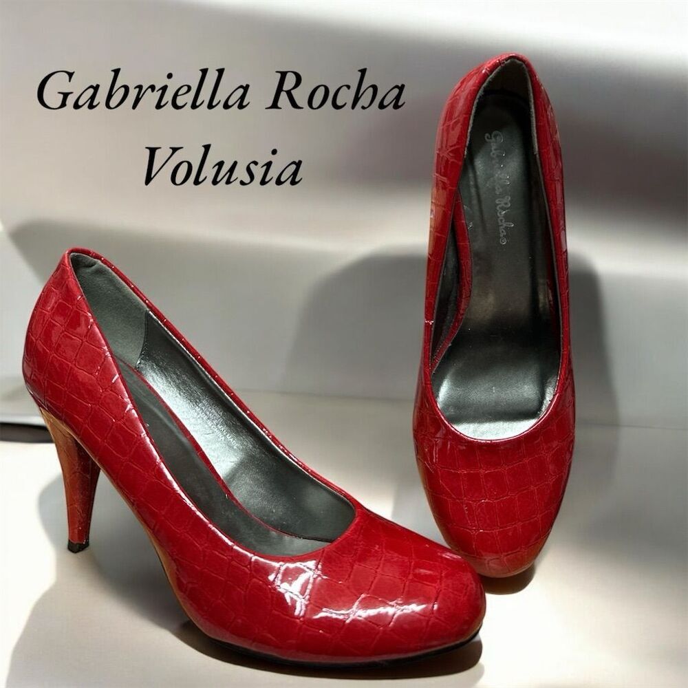 Gabriella Rocha Women's Red Croc-Embossed Pop of Color Pumps Size 8M
